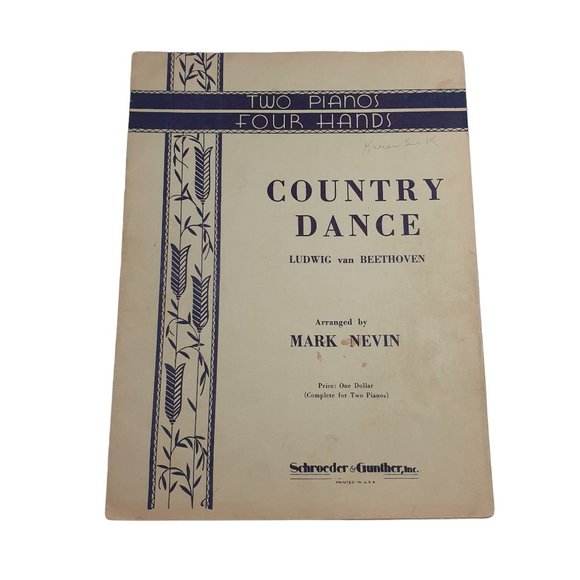 Vintage Sheet Music Country Dance For Two Pianos Beethoven Teacher Student Pract - Picture 1 of 6